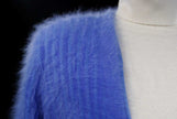 Woman's powder-blue angora cardigan sweater with pockets by Connie A. Lee in small-medium and medium-large sizes