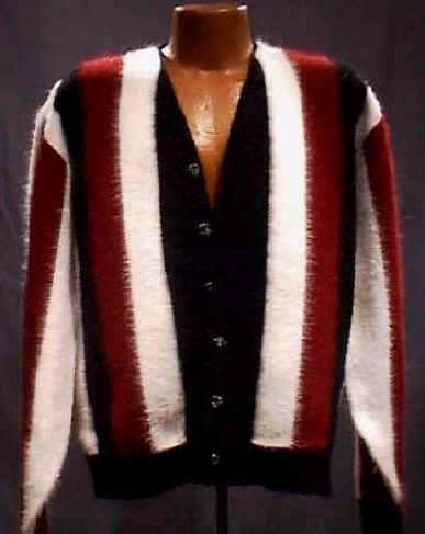 Men's Retro Cardigan fuzzy faux-mohair striped button-front sweater