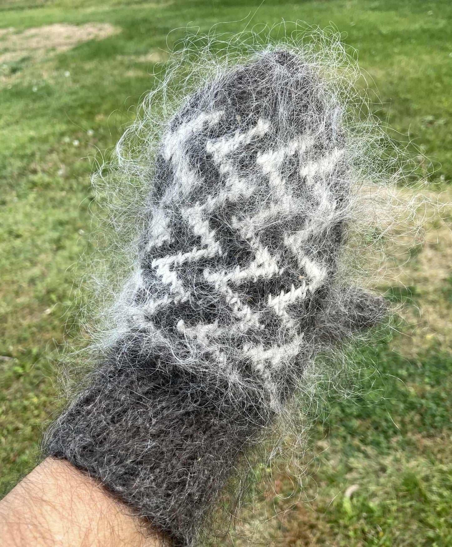 Fluffy New Handknit Mittens of Angora or Mohair from Siberia