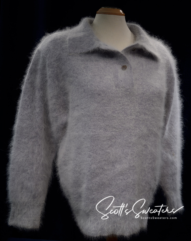 Woman's Angora polo-neck sweater in grey, new 80% angora pullover, small/medium size