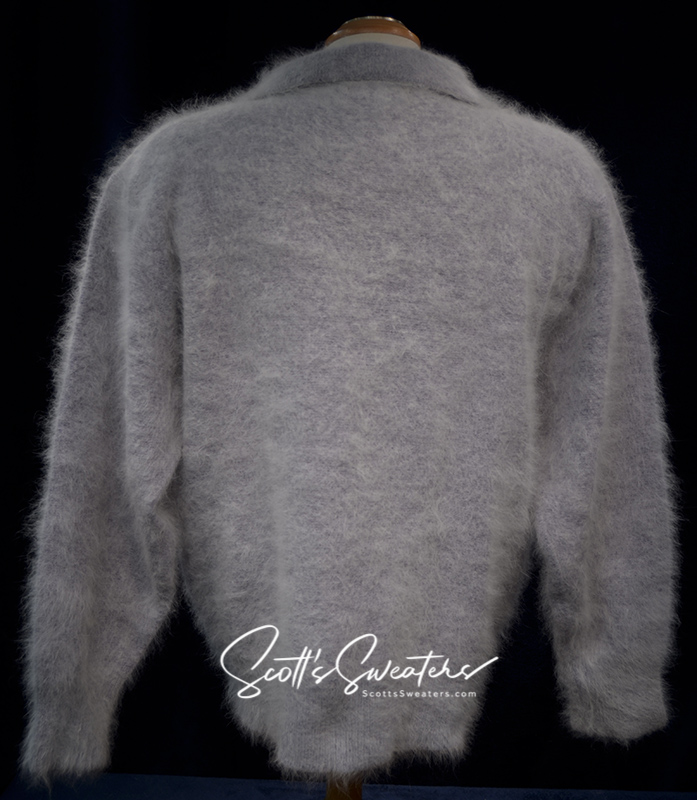 Grey woman's angora polo-neck sweater in small/medium size, soft and fuzzy pullover.