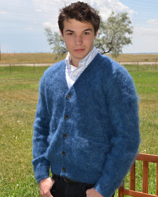 Neuer Retro-Strickpullover aus zotteligem Mohair für Herren