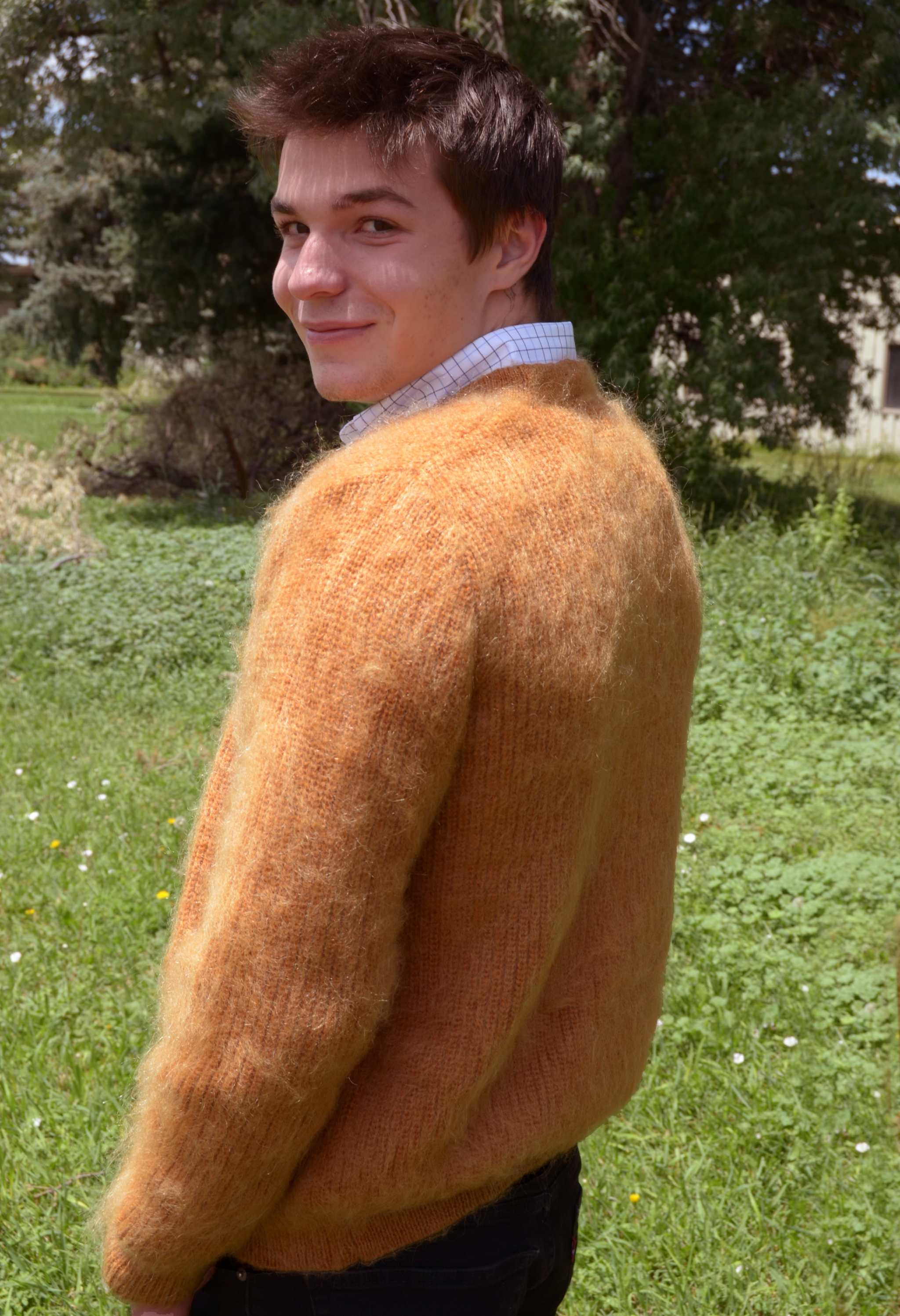 mohair cardigan mens sweater inspired by Kurt Cobain's 1990s style
