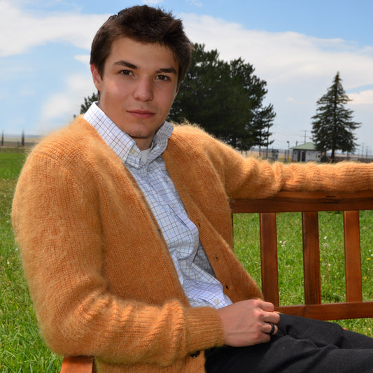 Neuer Retro-Strickpullover aus zotteligem Mohair für Herren