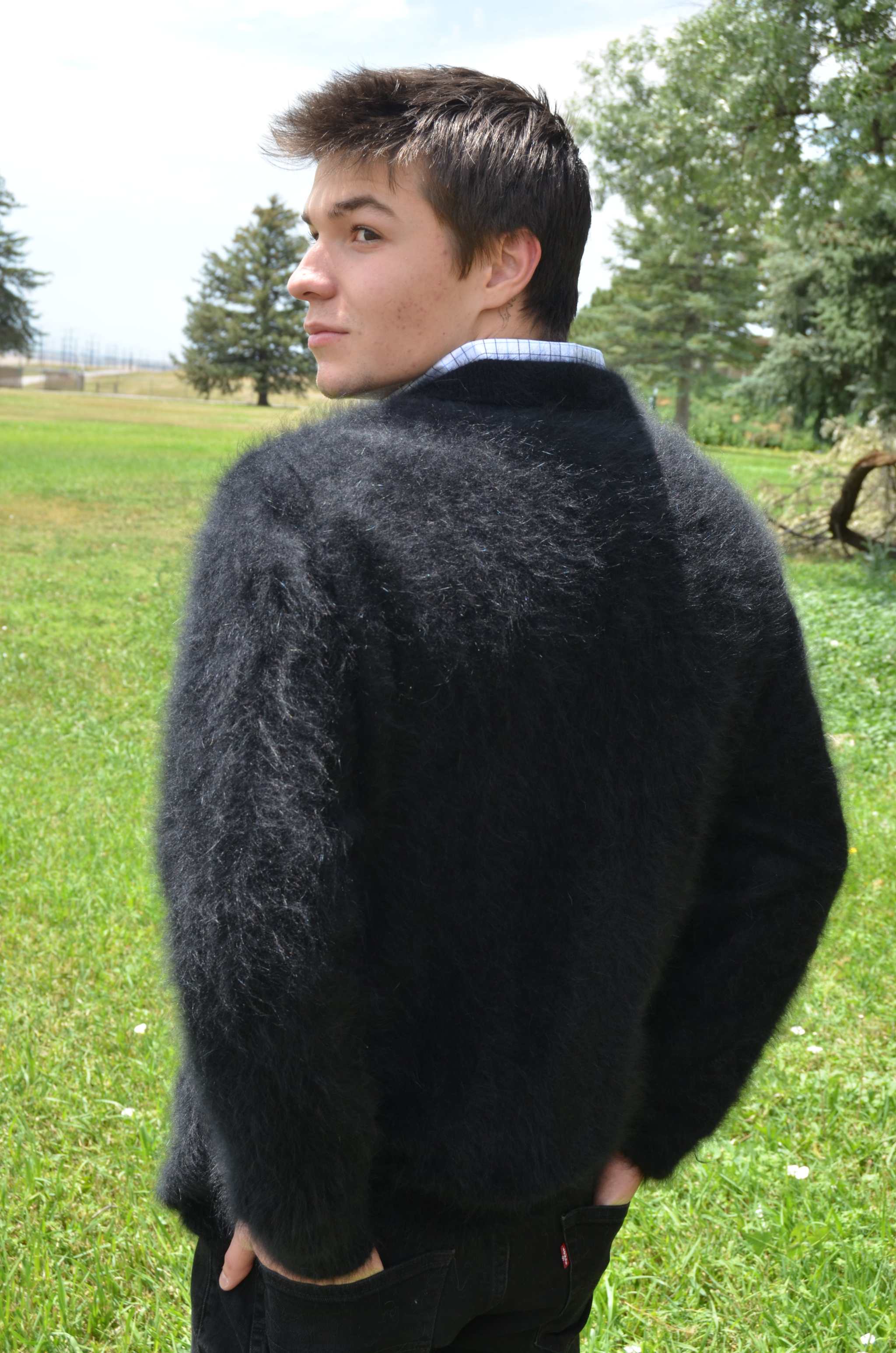 Men's ultra-soft angora zipper-front cardigan sweater light jacket style