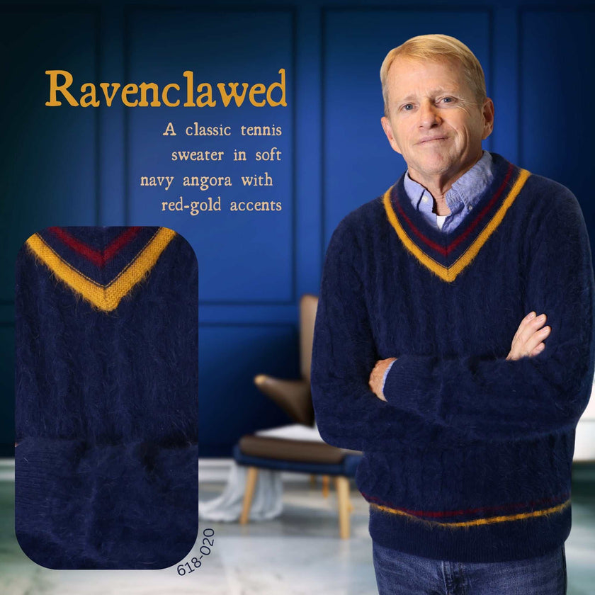 Men's ultra-soft cable-knit angora tennis sweater in classic colors