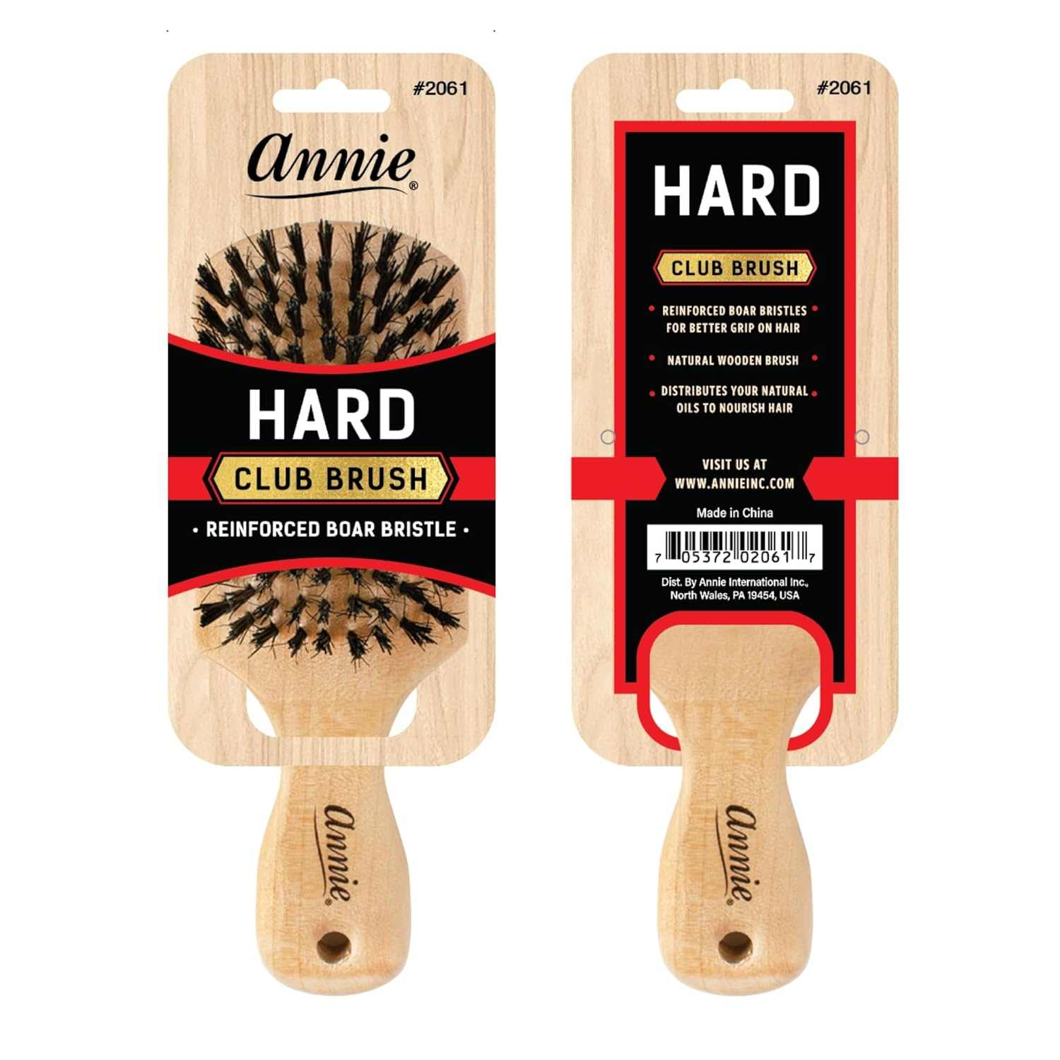 Sweater brush with polished wooden handle and stiff reinforced boar bristles for removing pills and knots from mohair, angora, and acrylic sweaters.