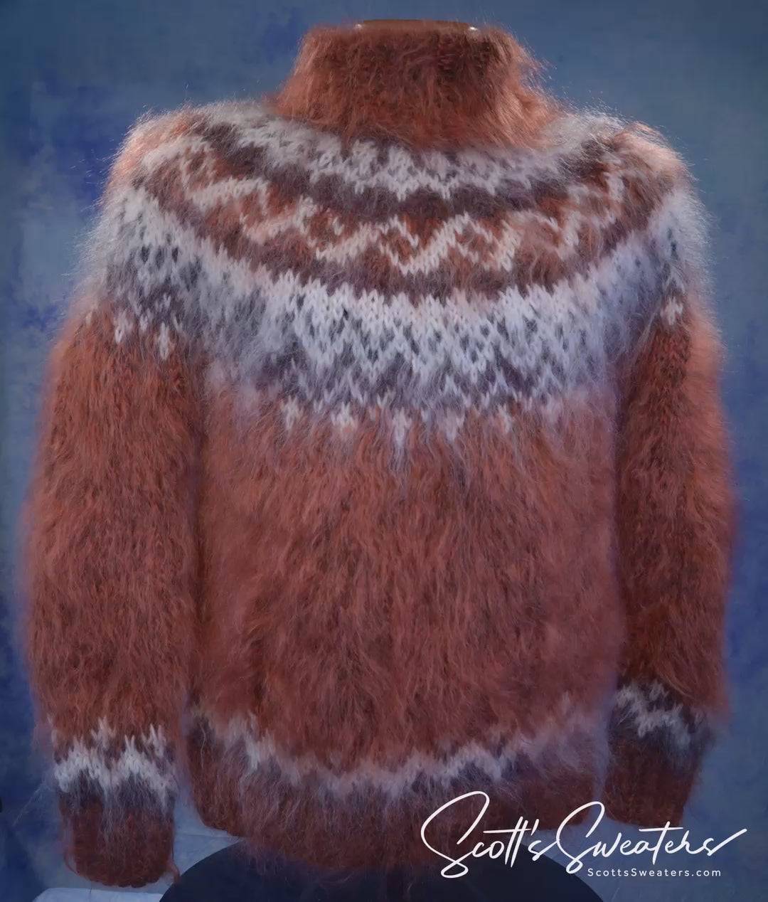 Copper Colored Men's Handknit Turtleneck Mohair Sweater Luxurious