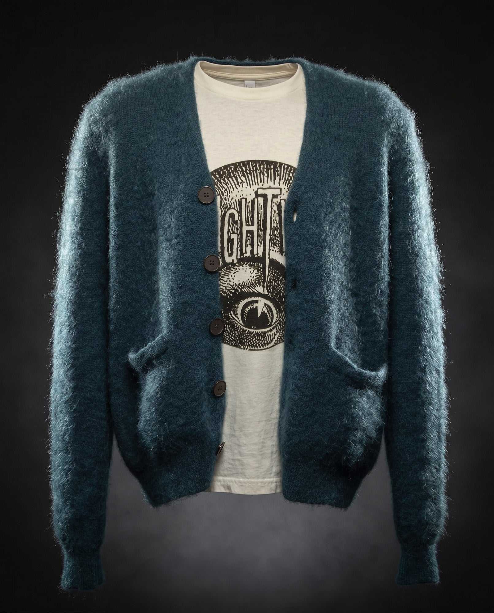 Men's mohair cardigan sweater in vibrant colors, lightweight and warm with wool blend design